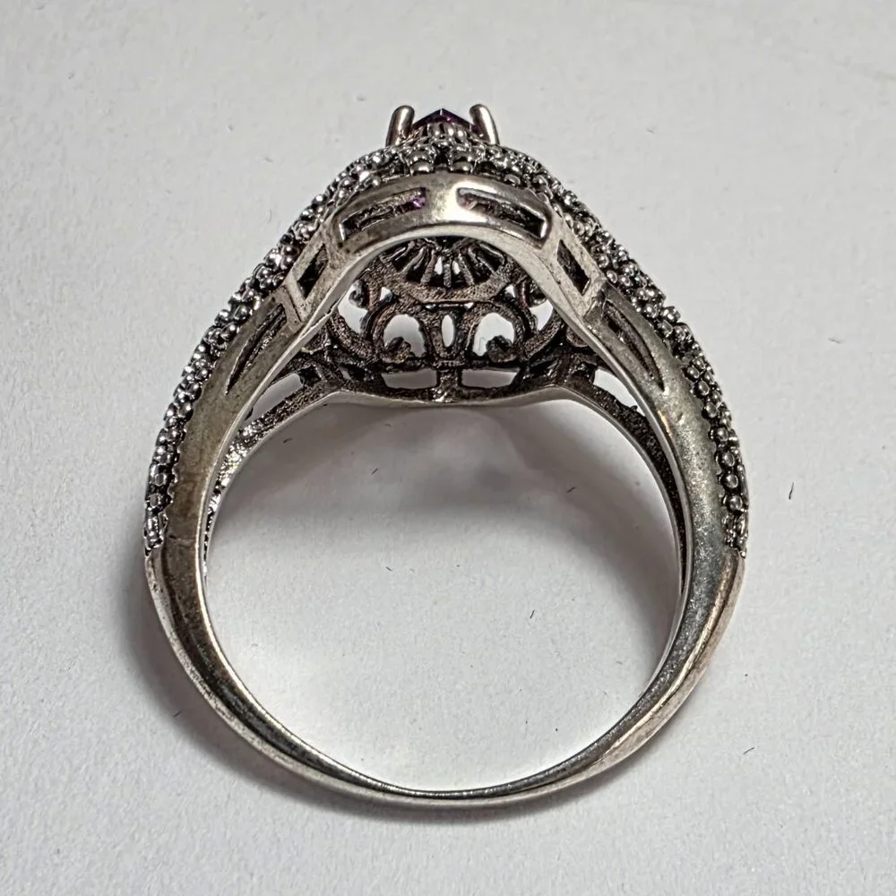 Antique Style Purple Stone Ring Silver Tone | EU 19 (US 9) - Picture 5 of 6
